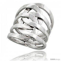 Sterling Silver Hand Made Freeform Wire Wrap Ring, 1 in (24 mm) wide -Style Xrw37