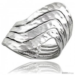 Sterling Silver Hand Made Hammered Finished Freeform Wire Wrap Ring, 1 1/8 in (29 mm) wide