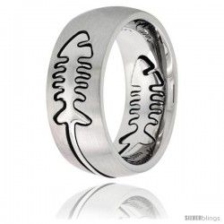 Surgical Steel Domed 9mm Fish Bone Ring Wedding Band Comfort-Fit