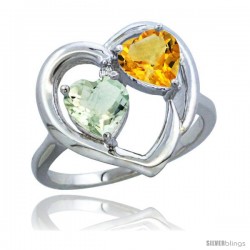 10K White Gold Heart Ring 6mm Natural Green Amethyst & Citrine Diamond Accent