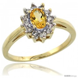 10k Yellow Gold Citrine Diamond Halo Ring Oval Shape 1.2 Carat 6X4 mm, 1/2 in wide