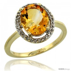 10k Yellow Gold Diamond Halo Citrine Ring 2.4 carat Oval shape 10X8 mm, 1/2 in (12.5mm) wide