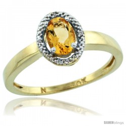 10k Yellow Gold Diamond Halo Citrine Ring 0.75 Carat Oval Shape 6X4 mm, 3/8 in (9mm) wide