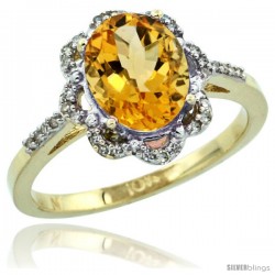 10k Yellow Gold Diamond Halo Citrine Ring 1.65 Carat Oval Shape 9X7 mm, 7/16 in (11mm) wide