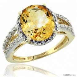 10k Yellow Gold Diamond Halo Citrine Ring 2.85 Carat Oval Shape 11X9 mm, 7/16 in (11mm) wide
