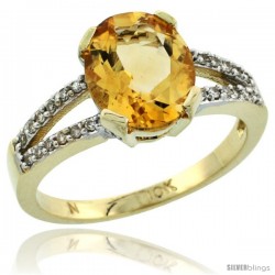 10k Yellow Gold and Diamond Halo Citrine Ring 2.4 carat Oval shape 10X8 mm, 3/8 in (10mm) wide