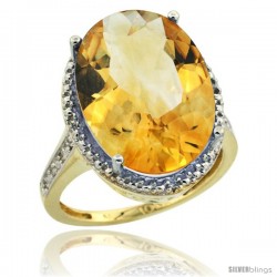 10k Yellow Gold Diamond Citrine Ring 13.56 Carat Oval Shape 18x13 mm, 3/4 in (20mm) wide