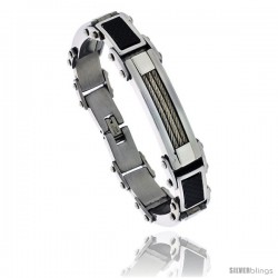 Gent's Stainless Steel Cable & Black Carbon Fiber Bracelet, 5/8 in wide, 8 1/2 in long