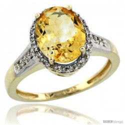 10k Yellow Gold Diamond Citrine Ring 2.4 ct Oval Stone 10x8 mm, 1/2 in wide