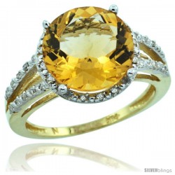 10k Yellow Gold Diamond Citrine Ring 5.25 ct Round Shape 11 mm, 1/2 in wide