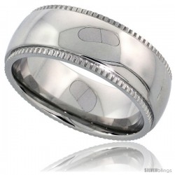 Surgical Steel 8mm Wedding Band Ring Milgrain-edged High Polished Finish Comfort-fit