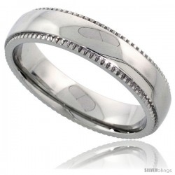 Surgical Steel 5mm Wedding Band Ring Milgrain-edged High Polished Finish Comfort-fit