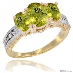 10K Yellow Gold Ladies Oval Natural Lemon Quartz 3-Stone Ring Diamond Accent