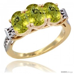 10K Yellow Gold Natural Lemon Quartz Ring 3-Stone Oval 7x5 mm Diamond Accent