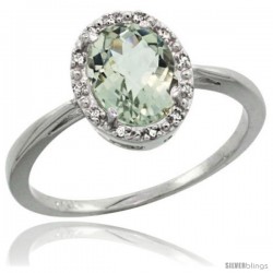 10k White Gold Green Amethyst Diamond Halo Ring 1.17 Carat 8X6 mm Oval Shape, 1/2 in wide