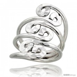 Sterling Silver Hand Made Freeform Wire Wrap Ring, w/ Hammered Finish, 1 1/8 in (29 mm) wide