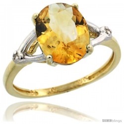 10k Yellow Gold Diamond Citrine Ring 2.4 ct Oval Stone 10x8 mm, 3/8 in wide