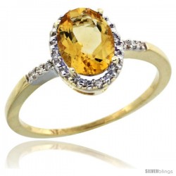 10k Yellow Gold Diamond Citrine Ring 1.17 ct Oval Stone 8x6 mm, 3/8 in wide