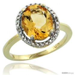 10k Yellow Gold Diamond Citrine Ring 2.4 ct Oval Stone 10x8 mm, 1/2 in wide -Style Cy909114