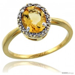 10k Yellow Gold Diamond Halo Citrine Ring 1.2 ct Oval Stone 8x6 mm, 1/2 in wide