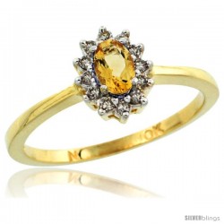 10k Yellow Gold Diamond Halo Citrine Ring 0.25 ct Oval Stone 5x3 mm, 5/16 in wide