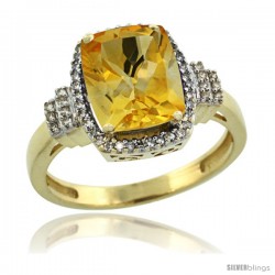 10k Yellow Gold Diamond Halo Citrine Ring 2.4 ct Cushion Cut 9x7 mm, 1/2 in wide