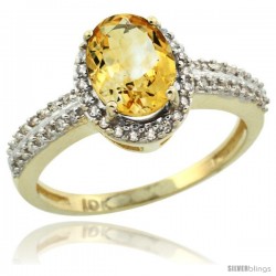 10k Yellow Gold Diamond Halo Citrine Ring 1.2 ct Oval Stone 8x6 mm, 3/8 in wide