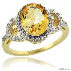 10k Yellow Gold Diamond Halo Citrine Ring 2.4 ct Oval Stone 10x8 mm, 1/2 in wide