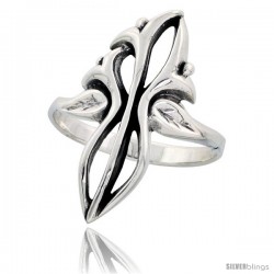 Sterling Silver Tribal Design Ring 1 1/16 in wide