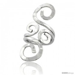 Sterling Silver Wire Wrap Swirl Shape Ring Hammer finish Handmade, 1 3/4 in Long