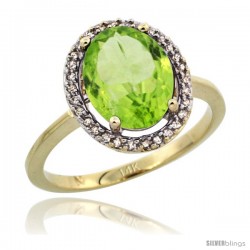 14k Yellow Gold Diamond Halo Peridot Ring 2.4 carat Oval shape 10X8 mm, 1/2 in (12.5mm) wide