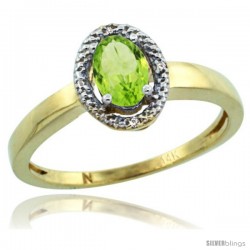 14k Yellow Gold Diamond Halo Peridot Ring 0.75 Carat Oval Shape 6X4 mm, 3/8 in (9mm) wide