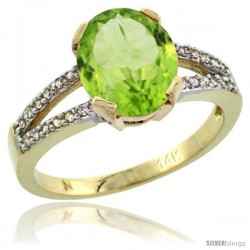 14k Yellow Gold and Diamond Halo Peridot Ring 2.4 carat Oval shape 10X8 mm, 3/8 in (10mm) wide