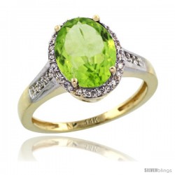 14k Yellow Gold Diamond Peridot Ring 2.4 ct Oval Stone 10x8 mm, 1/2 in wide