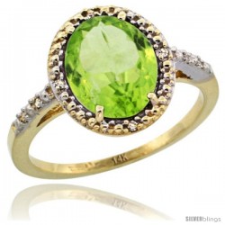 14k Yellow Gold Diamond Peridot Ring 2.4 ct Oval Stone 10x8 mm, 1/2 in wide -Style Cy411111