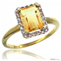 10k Yellow Gold Diamond Citrine Ring 1.6 ct Emerald Shape 8x6 mm, 1/2 in wide