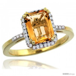10k Yellow Gold Diamond Citrine Ring 1.6 ct Emerald Shape 8x6 mm, 1/2 in wide -Style Cy909129