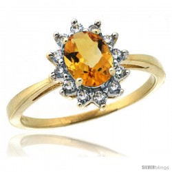 10k Yellow Gold Diamond Halo Citrine Ring 0.85 ct Oval Stone 7x5 mm, 1/2 in wide