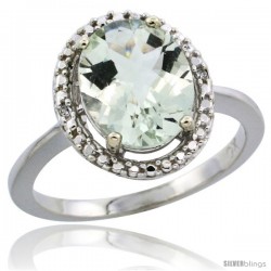 10k White Gold Diamond Halo Green Amethyst Ring 2.4 carat Oval shape 10X8 mm, 1/2 in (12.5mm) wide