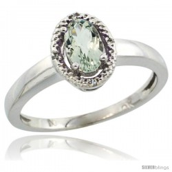 10k White Gold Diamond Halo Green Amethyst Ring 0.75 Carat Oval Shape 6X4 mm, 3/8 in (9mm) wide