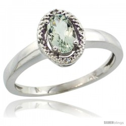 10k White Gold Diamond Halo Green Amethyst Ring 0.75 Carat Oval Shape 6X4 mm, 3/8 in (9mm) wide