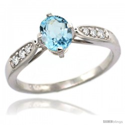 14k White Gold Sky Blue Topaz Engagement Ring 1.10 Carats Oval Cut Stone 0.19 cttw Diamonds, 5/16inch.