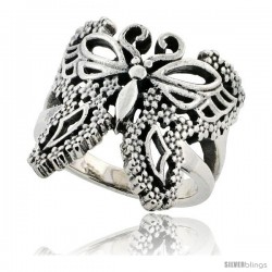 Sterling Silver Filigree Butterfly Ring 3/4 in Long