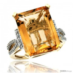 10k Yellow Gold Diamond Citrine Ring 12 ct Emerald Shape 16x12 Stone 3/4 in wide