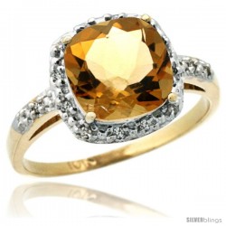 10k Yellow Gold Diamond Citrine Ring 2.08 ct Cushion cut 8 mm Stone 1/2 in wide