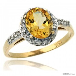 10k Yellow Gold Diamond Citrine Ring Oval Stone 8x6 mm 1.17 ct 3/8 in wide