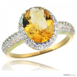 10k Yellow Gold Diamond Citrine Ring Oval Stone 10x8 mm 2.4 ct 1/2 in wide