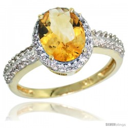 10k Yellow Gold Diamond Citrine Ring Oval Stone 9x7 mm 1.76 ct 1/2 in wide