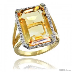 10k Yellow Gold Diamond Citrine Ring 14.96 ct Emerald shape 18x13 Stone 13/16 in wide