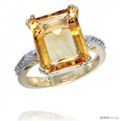 10k Yellow Gold Diamond Citrine Ring 5.83 ct Emerald Shape 12x10 Stone 1/2 in wide